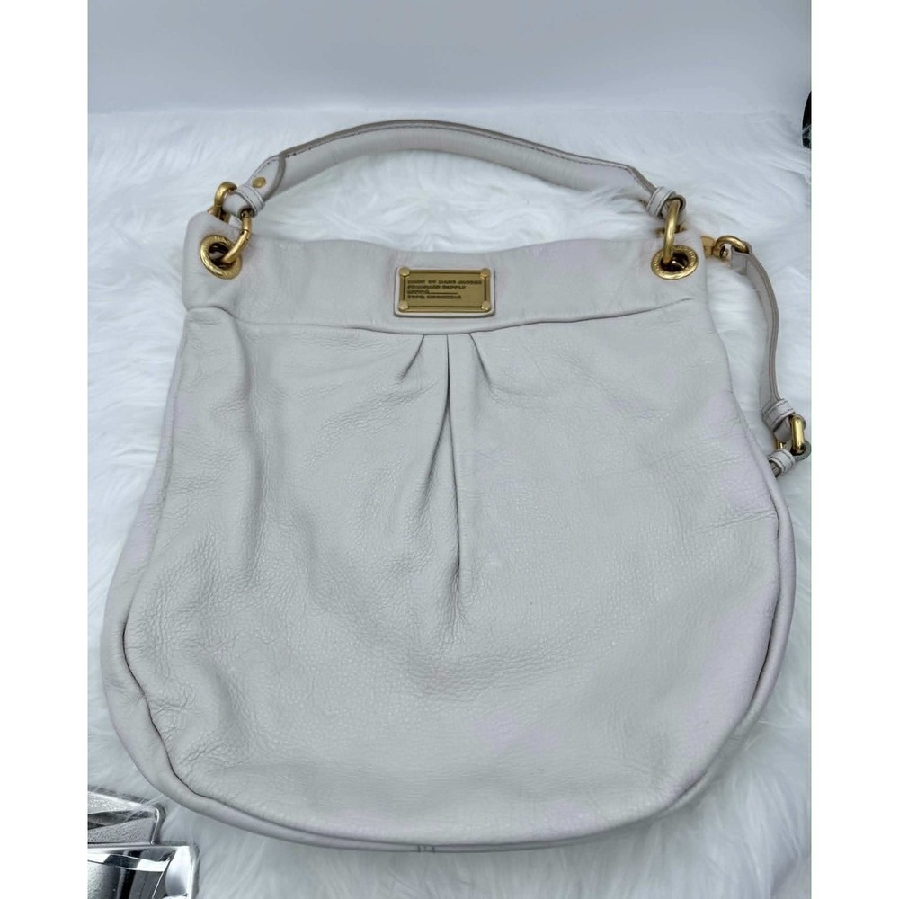 Marc by Marc Jacobs Classic Q Hillier Hobo Bag Leather Crossbody Gray Gold